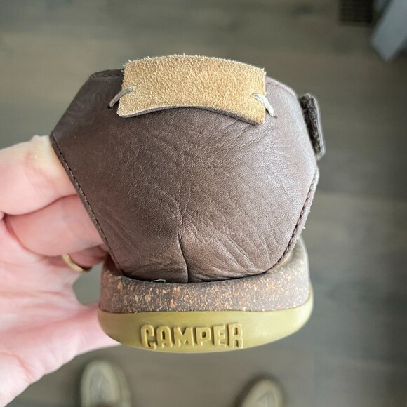 Camper Alicante Leather Strappy Sandals w Velcro Close Chocolate Brown Sz 37 - Picture 7 of 14